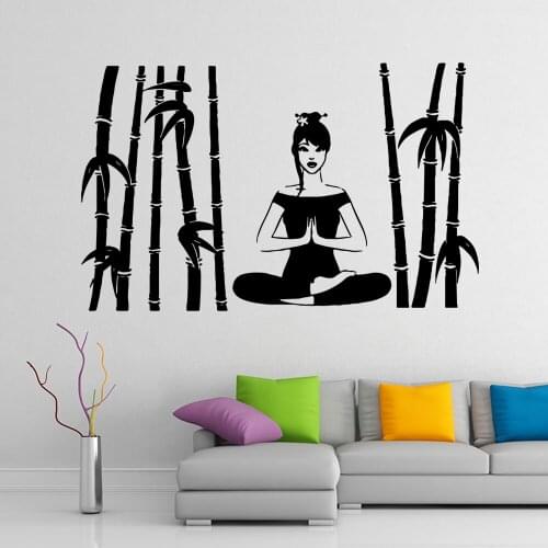Retro Bamboo Yoga Vinyl Kitchen Wall Stickers Wallpaper For Living Room Company School Office Decoration Vinyl Art Decals