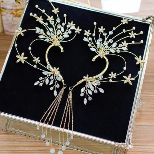 Bridal Headwear Golden Jewelry Earrings Jackets Beautiful Wedding Ceremony Opal Crystals Pendant Hang Ears Accessories