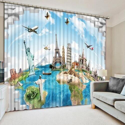 Curtains for living room Luxury Blackout 3D Window Curtain For Living Room map curtains