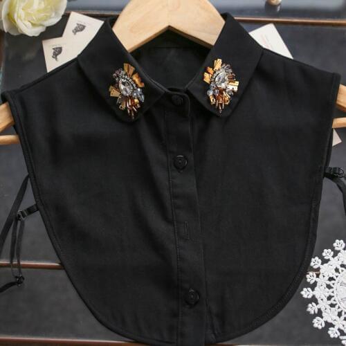 Women Ladies Vertical Small Lapel Blouse Top Shirt Collar half saving shirt false collar pendent bead chiffon fake shirt collar