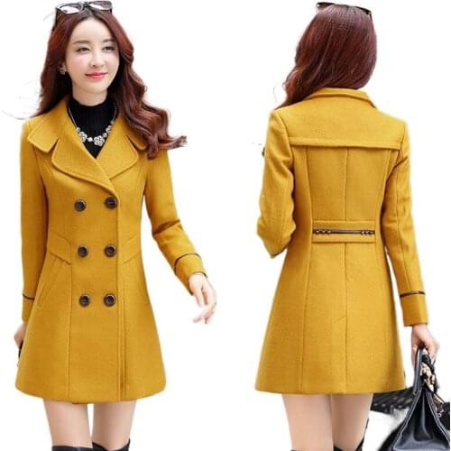 Women Wool Blend Warm Long Coat Autumn Winter Plus Size Female Slim Fit Lapel Woolen Overcoat Cashmere Outerwear