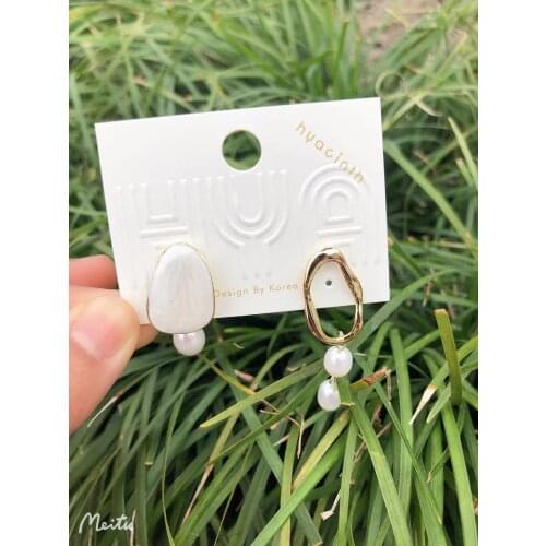 925 Silver Ear Needle Stud Earrings Drop Natural Fresh Water Pearl Enamel Brass/14k Gold South Korea Jewelry for Women HYACINTH