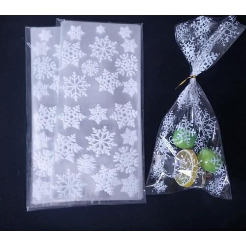 100Pcs/lot White Snowflake Plastic Transparent Cellophane Baking Candy Cookie Gift Bag For Wedding Christmas Party Bakery Favors