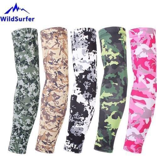 Men Women Camo Breathable Fabric UV Protection Running Arm Sleeves Cuff Fitness Basketball Elbow Safety Cycling Arm Warmers