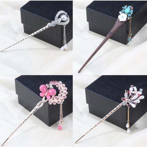 Vintage Wedding Bridal Hair Accessories Antique Bronze Plated Hairpins Hair Stick Pin Women Rhinestone Flower Hair Jewelry