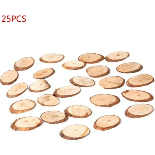 25pcs Natural Wooden Slices Oval Blank Wood Pieces Unpainted Embellishments DIY Crafts Birthday Wedding Display Decor