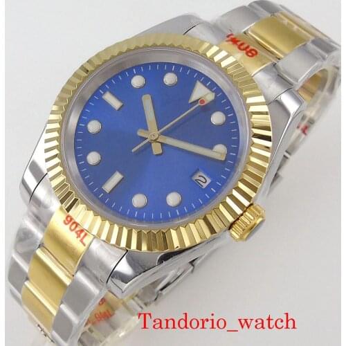 36mm/39mm Two Tone Blue Sunburst Sterile Dial 24 Jewels NH35A Automatic Men Watch Fluted Bezel Oyster 904L Bracelet