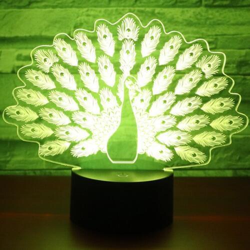 3D LED Night Light Peacock flaunting its tail peafowl with 7 Colors Light for Home Decoration Lamp Amazing Visualization Optical