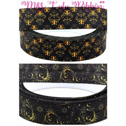 5/8" 16mm Swril&Flower Pattens Printed Elastic Ribbon DIY Christmas Packing Stuffs Webbing Handmade hair bands 50yards/roll