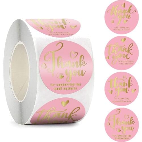 500pcs Pink Bronzing Round Thank you Stickers for small Business Supplies Packaging Gift Decor Sealing Labels Stationery Sticker