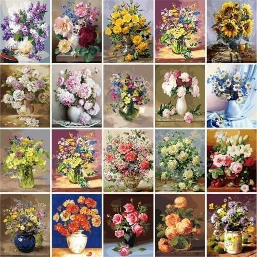 AZQSD 40x50cm Oil Painting By Numbers Flowers Pictures Paint By Number Canvas Vase Kits Painting For Living Room Home Decor