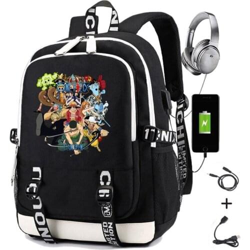 One Piece Backpack for Men Printing Backpack with Usb Charging College School Bag Men Casual Travel Waterproof Laptop Bag
