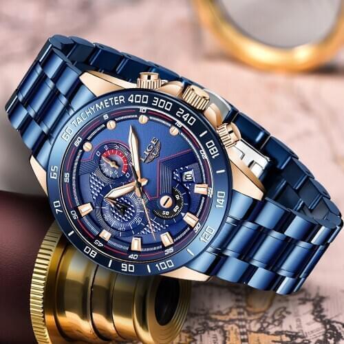 LIGE Casual Sport Watches For Men Blue Top Brand Luxury Military Full Steel Wrist Watch Man Clock Fashion Chronograph Wristwatch