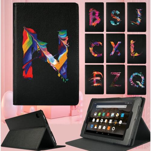 Case for Amazon Fire HD 8(6/7/8th Gen)/HD 10(5/7/9th Gen)/Fire 7(5/7/9th Gen) Letter Pattern Leather Stand Tablet Case + Stylus