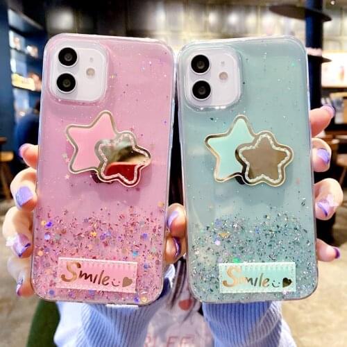 Pretty Glitter Stars Phone Case For iPhone 12 Pro Max 11 Pro Max SE 2020 XS Max XR X 7 8 6 Plus 12 Mini Gradient Clear Coque