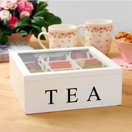 Wood Tea Box Organizer Container Wooden Storage Compartments Cabinets Retro Coffee Tea Candies Bag Holder Organizer For Kitchen