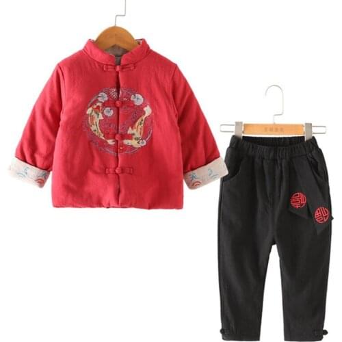 Boys girls childrens New Years clothingTraditional Chinese wind childrens clothing suit autumn winter Tang suit cotton coat