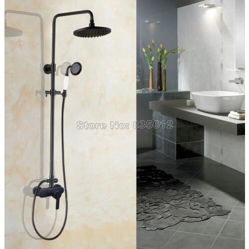 Rain Shower Faucet Set with Handheld Shower Bathroom Wall Mounted Black Oil Rubbed Bronze Single Handle Mixer Tap Whg158