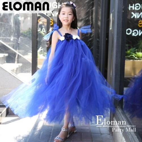 Eloman DIY tutu dress for girl birthday party perfect flower girls tutu dresses for wedding event 2018 royal blue flower dress