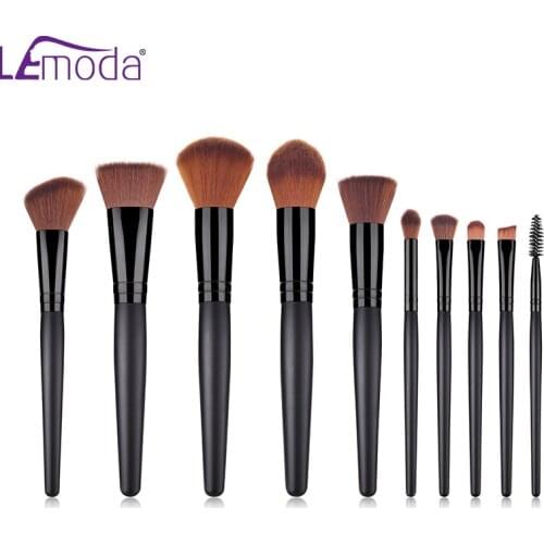 Lemoda Makeup Brushes Tool 10Pcs With Pure Black Handle For Powder Eyeshadow Eyebrow Blush Blending Beauty Kits