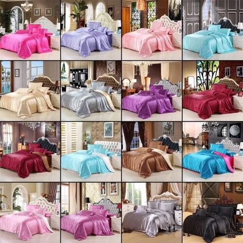 Solid color Satin Silk Soft Cotton 3/4 Pcs Bedding set Queen size Bedspread Quilted Bed Cover Sheets Blanket Set