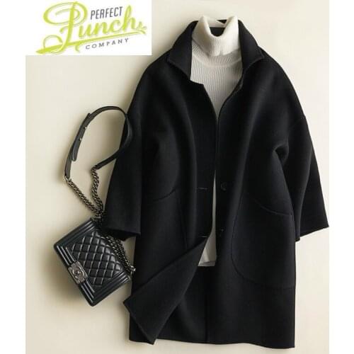 Female Wool Double-sided 100% Jacket Black Oversized Long Coat Korean Womens Coats Overcoat Manteau Femme SNJ1788 KJ5067
