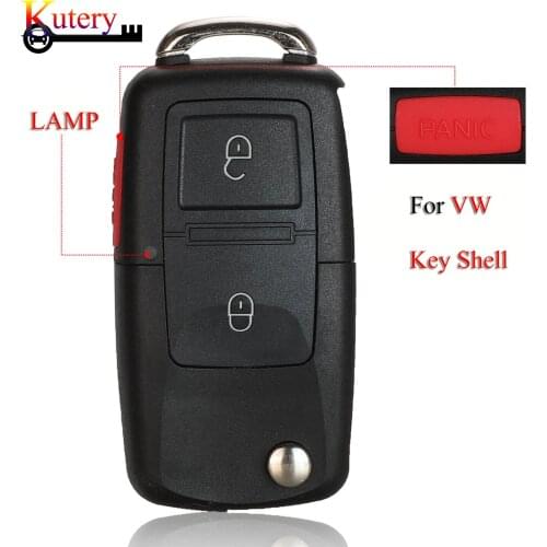 Kutery Folding Car Key Shell For Volkswagen VW Jetta Golf Passat 2+1 Panic 3Buttons Car Remote Key Cover Case Fob With/No Blade