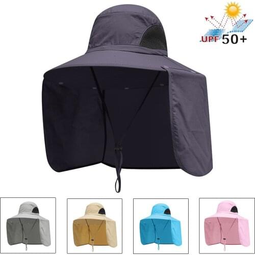 Summer 2IN1 UV Protection Sun Hats For Women Men Breathable Mesh Bucket Hat With Neck Flap Outdoor Wide Brim Fishing Hiking Cap