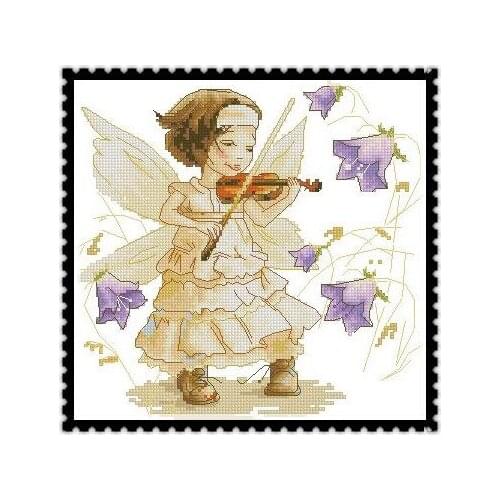 Lovely Cute Counted Cross Stitch Kit luca-s luca Music Violin Fairy Girl Lilac Purple Flower