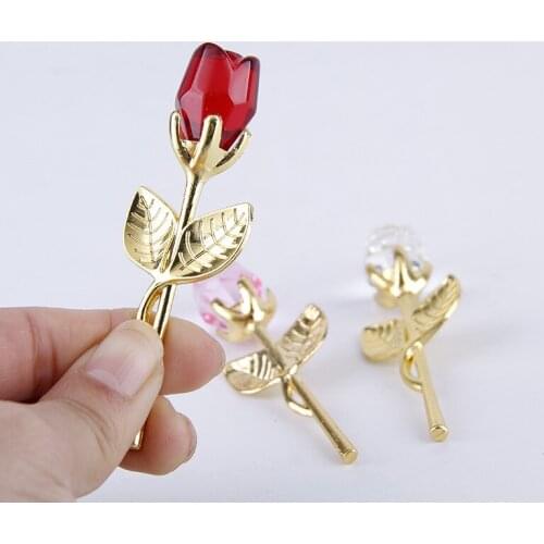 Mini Beautiful Crystal Rose Flower Craft Girl Gifts Valentines Day Wedding Souvenirs For Guests Party Favors Christmas Present