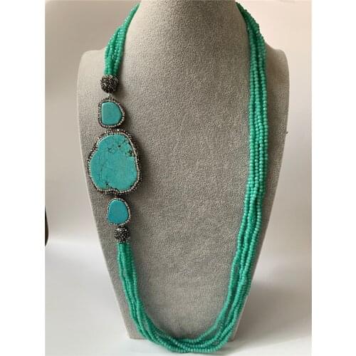 Fashion Popular Retro Bohemia New Hot Vintage Necklace Jewelry Style Multilayer Beads Chain Crystal Grain Pendant Necklace