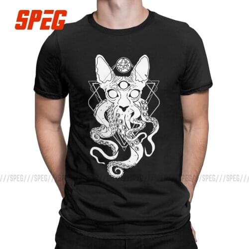 Mens CATHULHU The Cosmic Tentacle Cat T Shirt Pure Cotton Clothes Fun Short Sleeve Round Neck Tees Graphic Printed T-Shirts