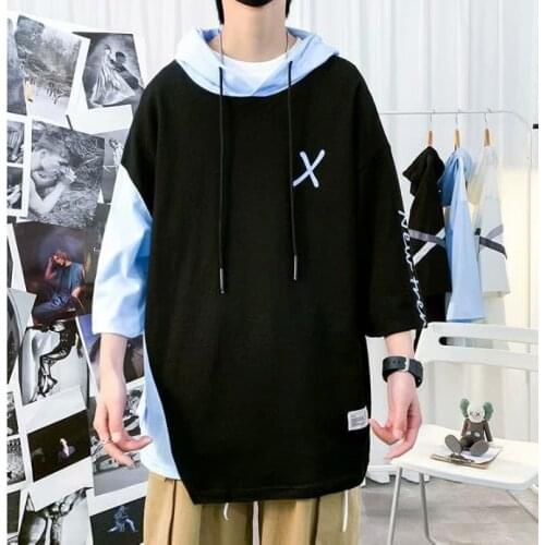 2021 Summer Mens T Shirts Streetwear Harajuku Fashion Short Sleeve Tops Tees Men Casual Korean Men Clothing Hooded T Shirts Men
