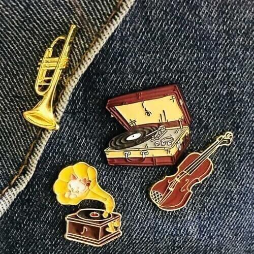 Instrument Series Set Metal Badges On Clothes Jeans Phonograph Pins For Backpack Jacket Stripes Icons Lapel Pin Bag Badge Gifts