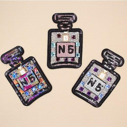 New Perfume With Sequined Patches Fashion Applique lron on Patch for Clothes Bags DIY Decal Apparel Accessory 1pcs