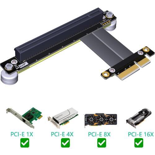 PCI Express PCI-E 4X To 16X Slot Riser Card Converter Extender Ribbon Adapter Extension Cable PCIe 16X 90 Degree + Magnetic Base