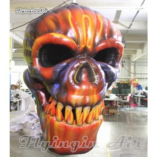 Hanging Horrible Inflatable Burning Skull 3m Night Club Decor Pendent Demon Head For Halloween Party Decoration