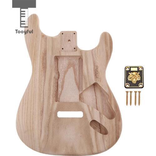 Tooyful Polished Unfinished Electric Guitar Body with Alloy Neck Plate Set Unique pattern for neck plate for Strat ST Guitar DIY