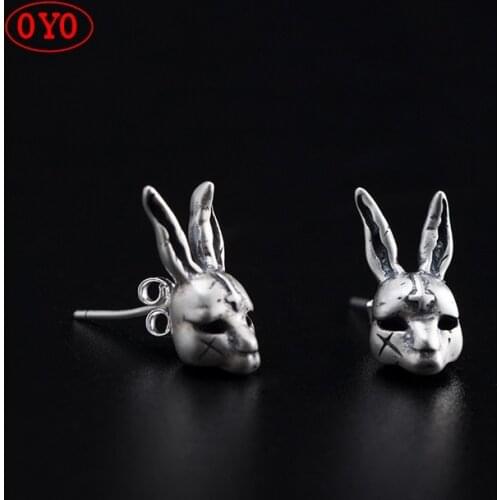 S925 silver retro new fashion compact Chinese style rabbit earrings