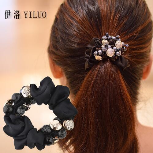 Silk Like Fabric Buttons & Beads Scrunchy Hair Accessories Hair Band Hair Ties