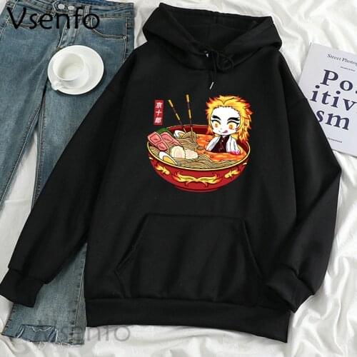 Kimetsu No Yaiba Anime Hoodies Demon Slayer Ramen Rengoku Kyojuro Print Oversize Hoodie Sweatshirt Fleece Kawaii Clothes Japan