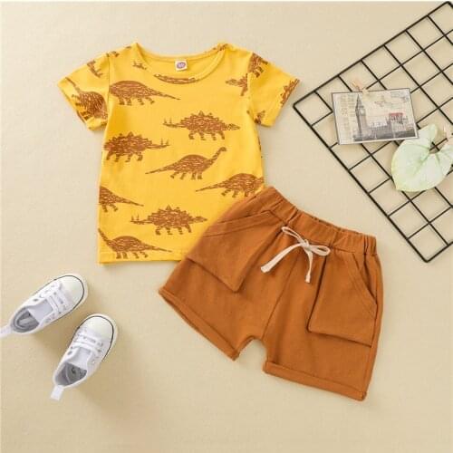 Kids Boys Dinosaur Print Short Sleeve Tops Shorts for Summer Childrens Clothing Sets 1-4 Years