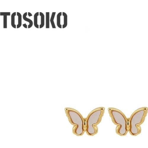 TOSOKO Stainless Steel Jewelry Butterfly Earrings Fritillaria Shell Inlaid Earrings For Women BSF274