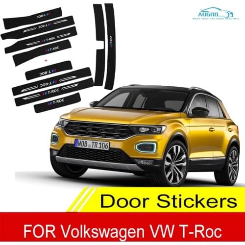 Car Door Sill Guard Cover Protector Leather Stickers For VW T-Roc Troc Carbon Fiber Threshold Strip Front Rear Taildoor Film