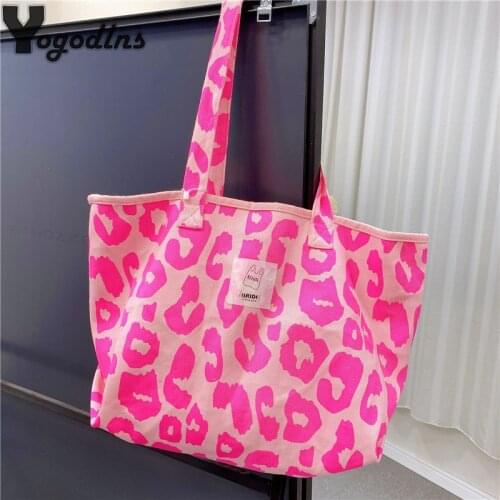 Canvas Leopard PatternTote Bag Women Big Capacity Shopping Handbag Lady Shoulder Bag Casual Handle Reusable Designer Pouch