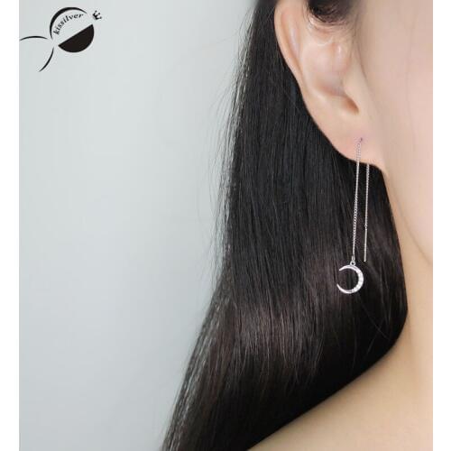 Female Drop Earrings Line Sterling Silver Curved Moon S925 Silver Jewelry Women Simple Party Tassel Long Dangle Earring