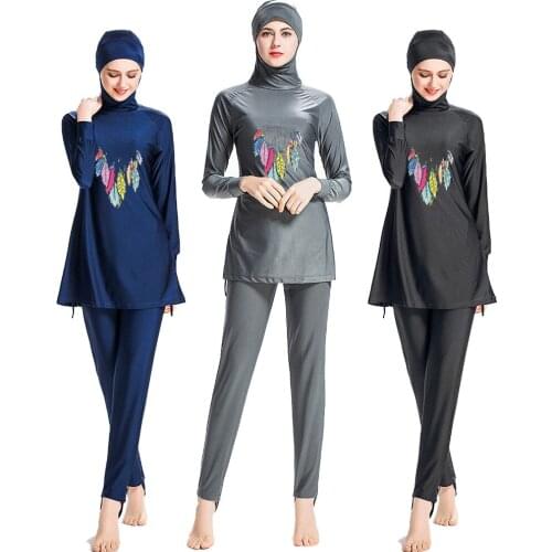 Large Size S-6XL Middle Eastern Womens Conservative Swimsuit Feather Hot Flower Pattern Sportswear