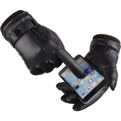2020 Winter Gloves Men Leather Gloves Touch Screen Black Wool Lining Thermal Warm Driving Gloves New Gloves Motorcycle Riding