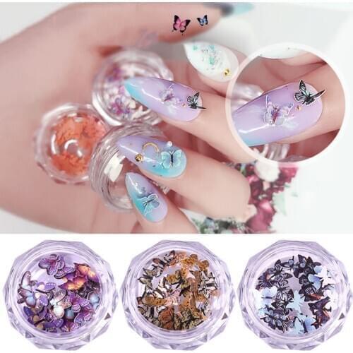 1 Box 3D Butterfly Nail Sequins Nail Art Flakes Slices DIY UV Gel Accessories Charm Manicure Decorations 12 Colors Optionals