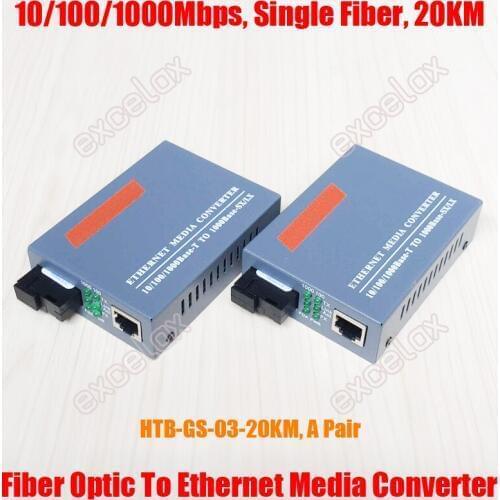 1 Pair 20KM 10/100/1000M Base - T to SX/LX Single Mode Fiber Optic Ethernet Media Converter SC to RJ45 Transmitter & Receiver